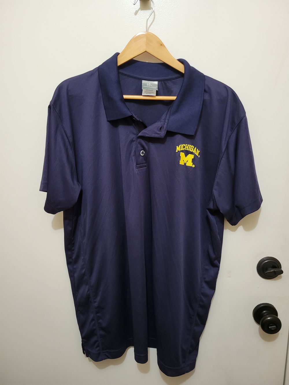 Knights Apparel Navy Polo with Yellow Michigan M